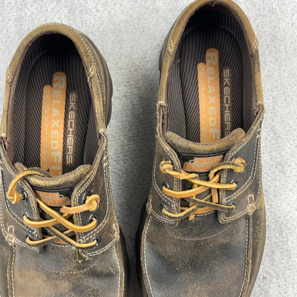 Skechers Men's Tevin Leather Boat Shoes Relaxed Fit Foam 63822 Size 10 US